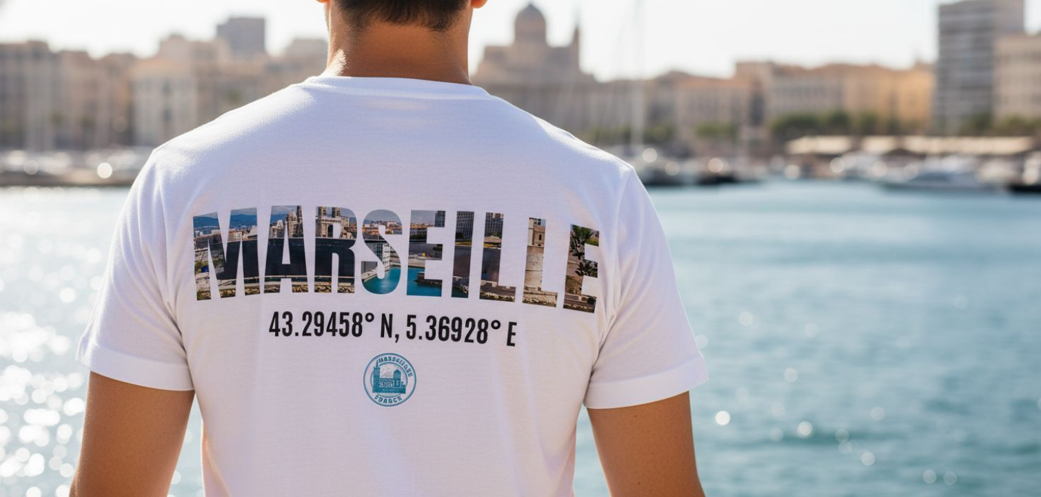 T-shirt Marseille 43.29458° N, 5.36928° E