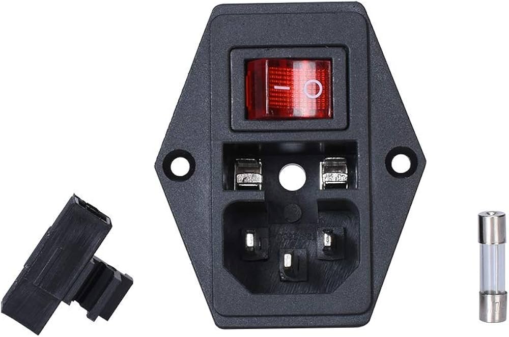 3 Pin IEC320 C14 AC Power Socket with Fuse Red Rocker Switch