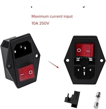 3 Pin IEC320 C14 AC Power Socket with Fuse Red Rocker Switch