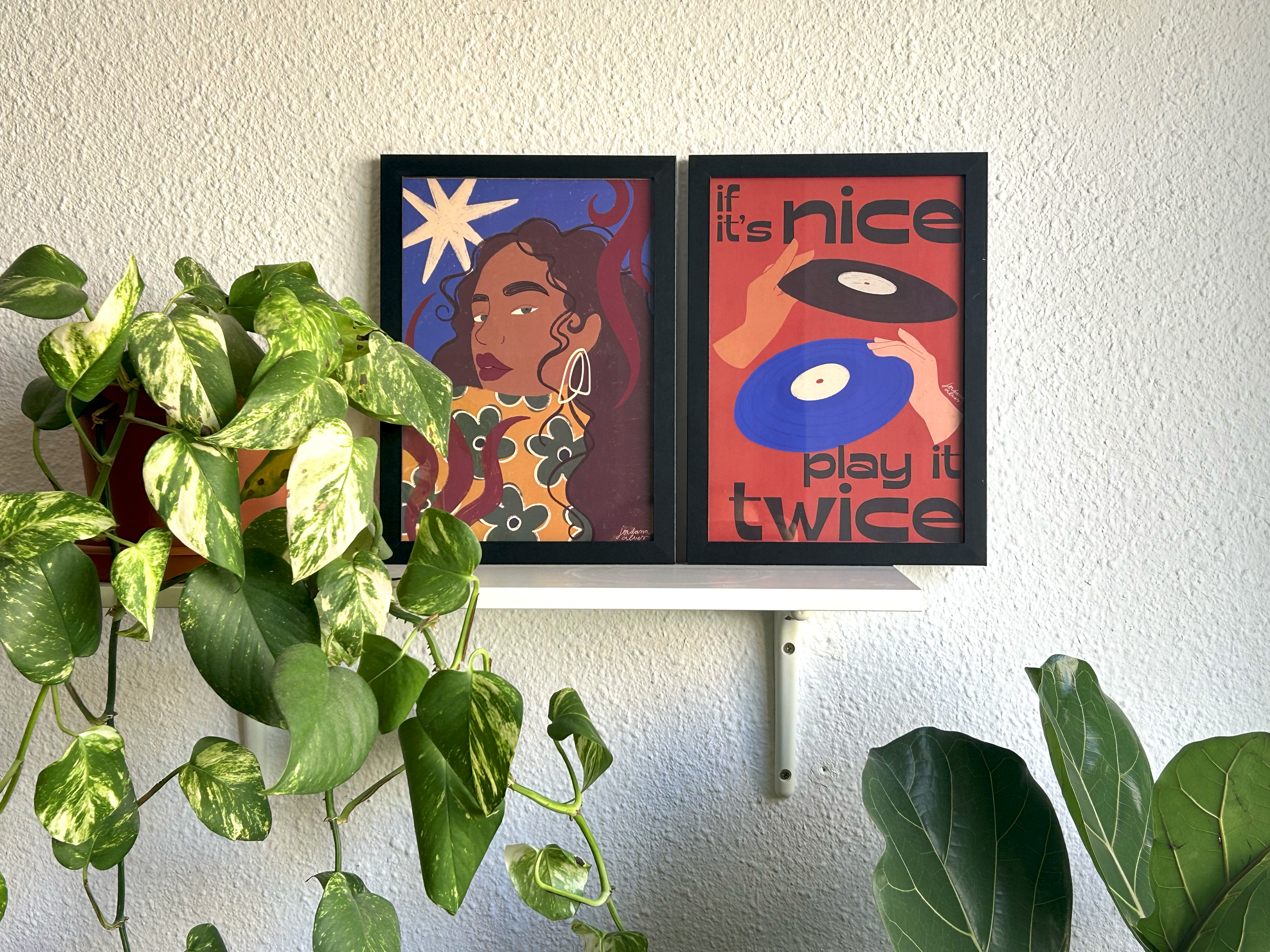Set of two colorful framed art prints