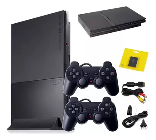 Playstation 2 (Slim) + 2 Controles + Kit OPL (Memory Card + Pendrive ou HD)