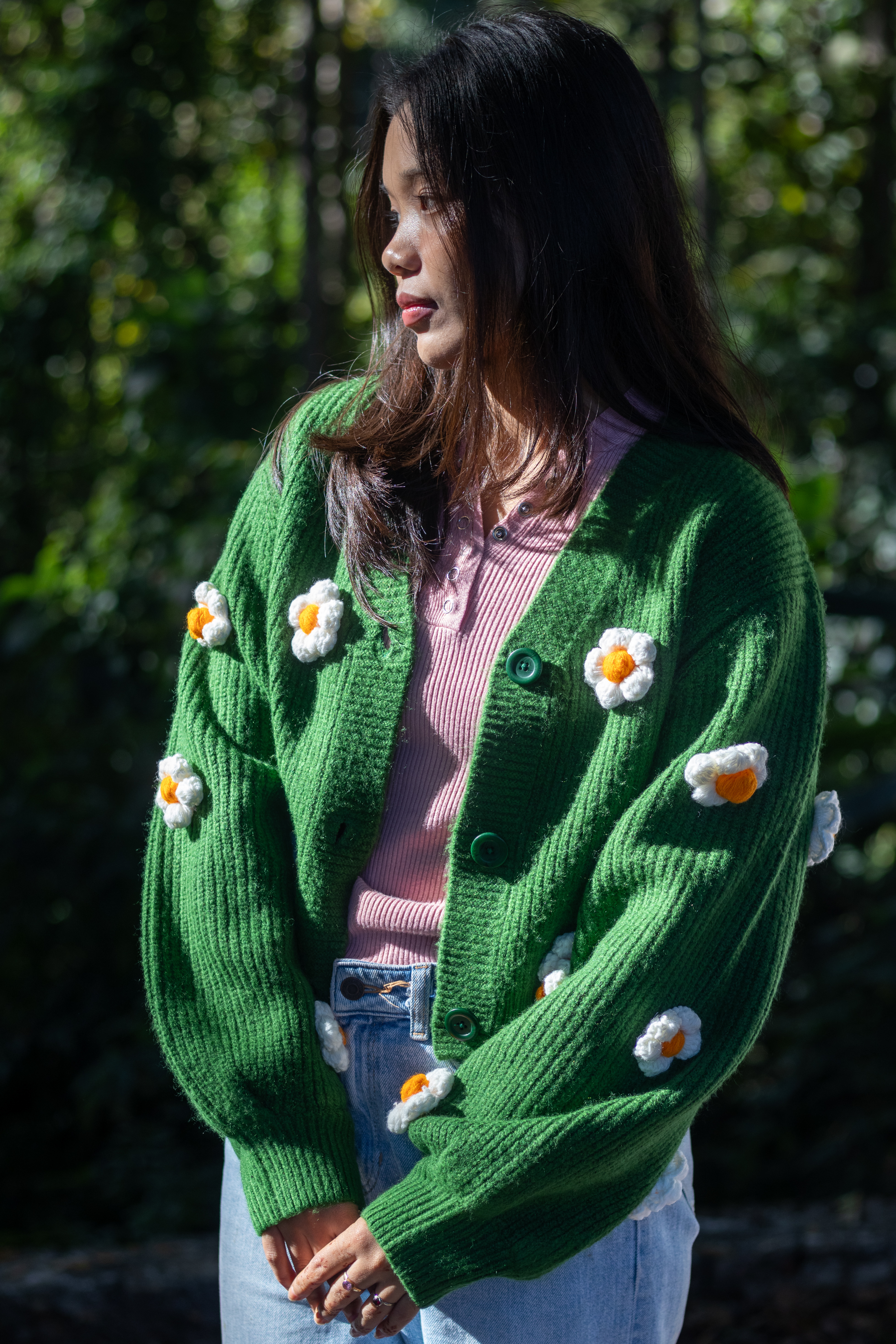Cropped-top Flower Cardigan