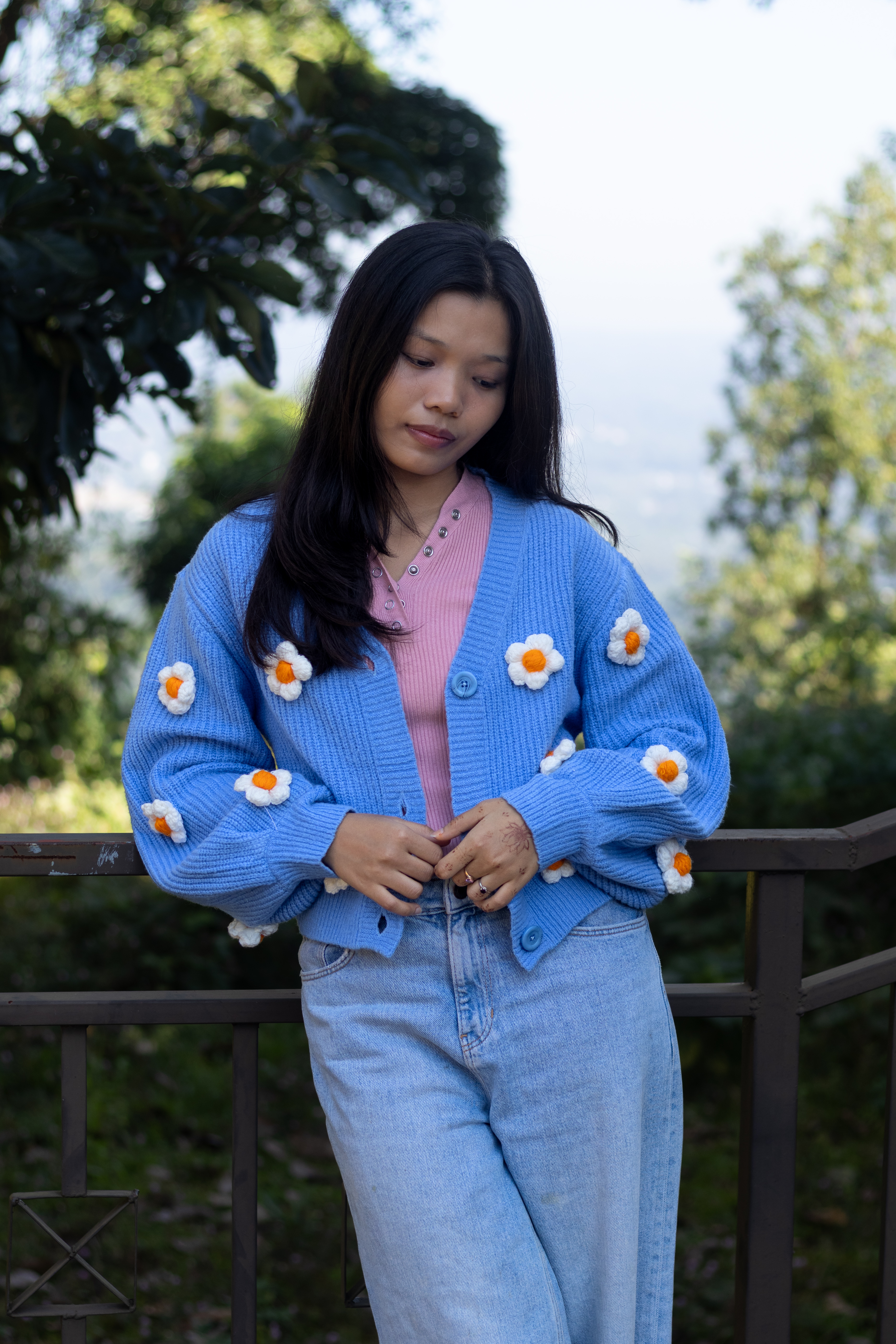 Cropped-top Flower Cardigan