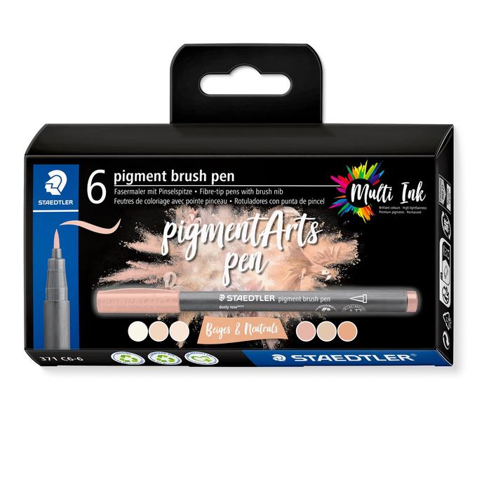 Feutres pigments brush Staedtler - boite de 6 couleurs beiges et neutres