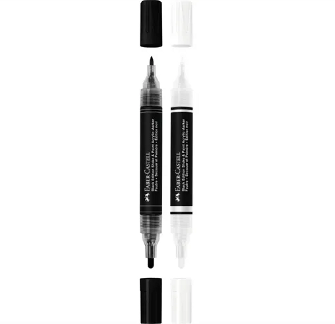2 Marqueurs acrylique Faber-Castell Blanc+Noir