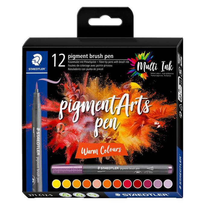 Feutres pigments brush Staedtler - boite de 12 couleurs chaudes