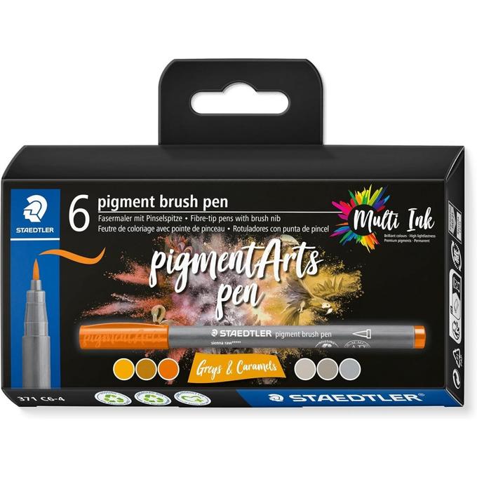 Feutres pigments brush Staedtler - boite de 6 couleurs gris et caramel