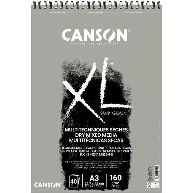 Bloc Canson XL Muli technique sèches A3 40F 160g Gris