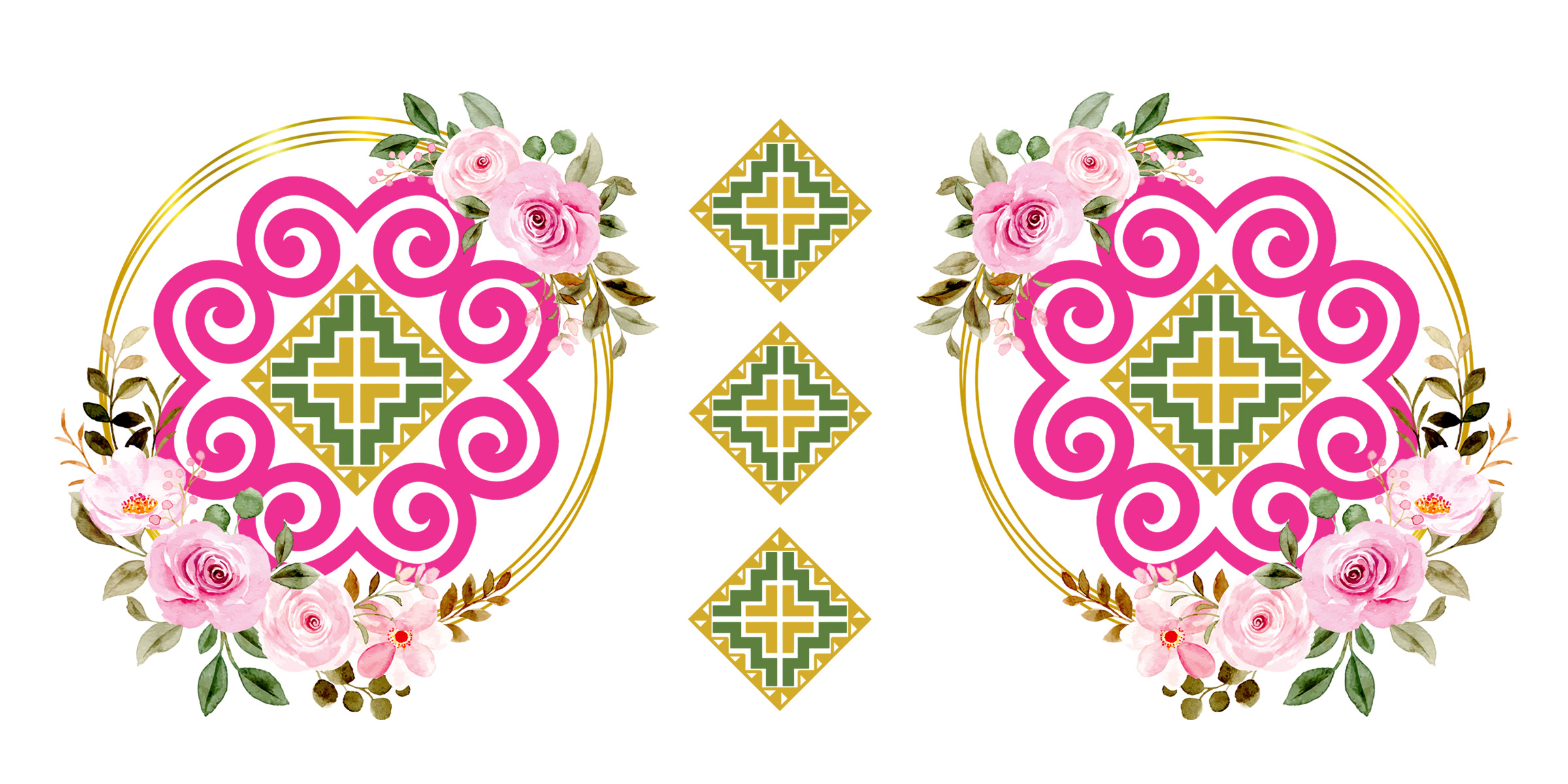 Elegant mug with pink and gold design