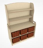 Wooden Shelf Organizer with Wicker Baskets