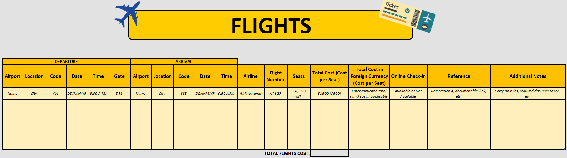 The Elaborate Travel Planner - GOOGLE SHEETS Format