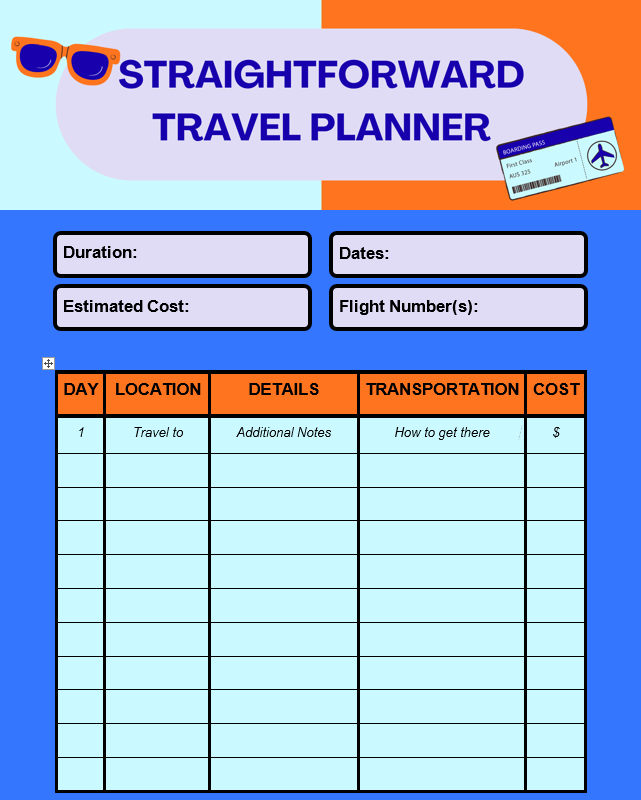 The Straightforward Travel Planner - GOOGLE DOCS Format