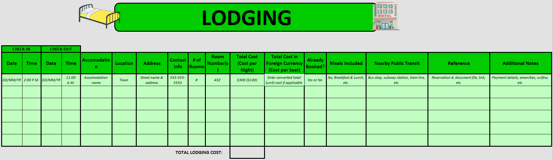 The Elaborate Travel Planner - EXCEL Format