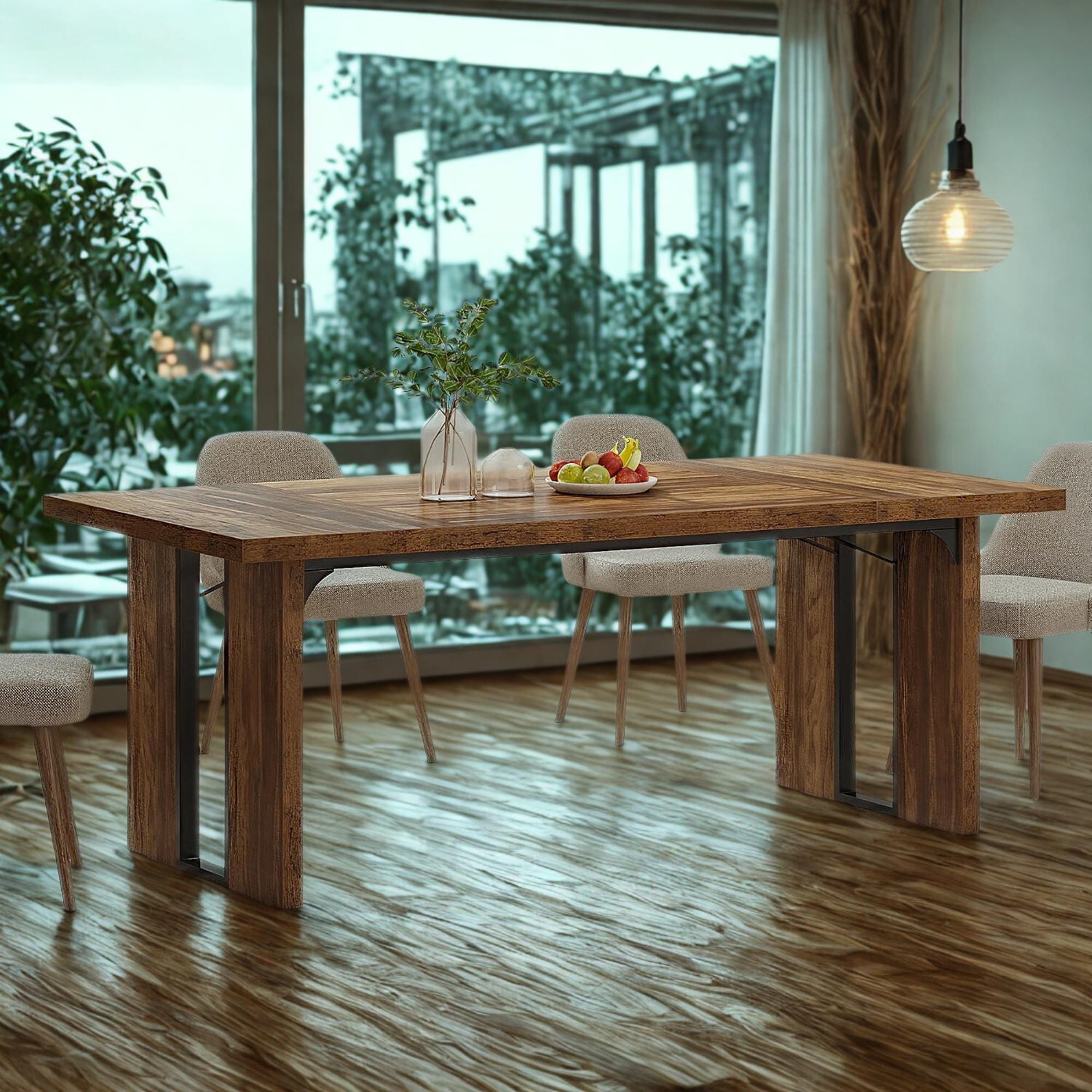 Large Rustic Farmhouse Dining Table, 71 Inch Rectangular Wooden Dinner Table