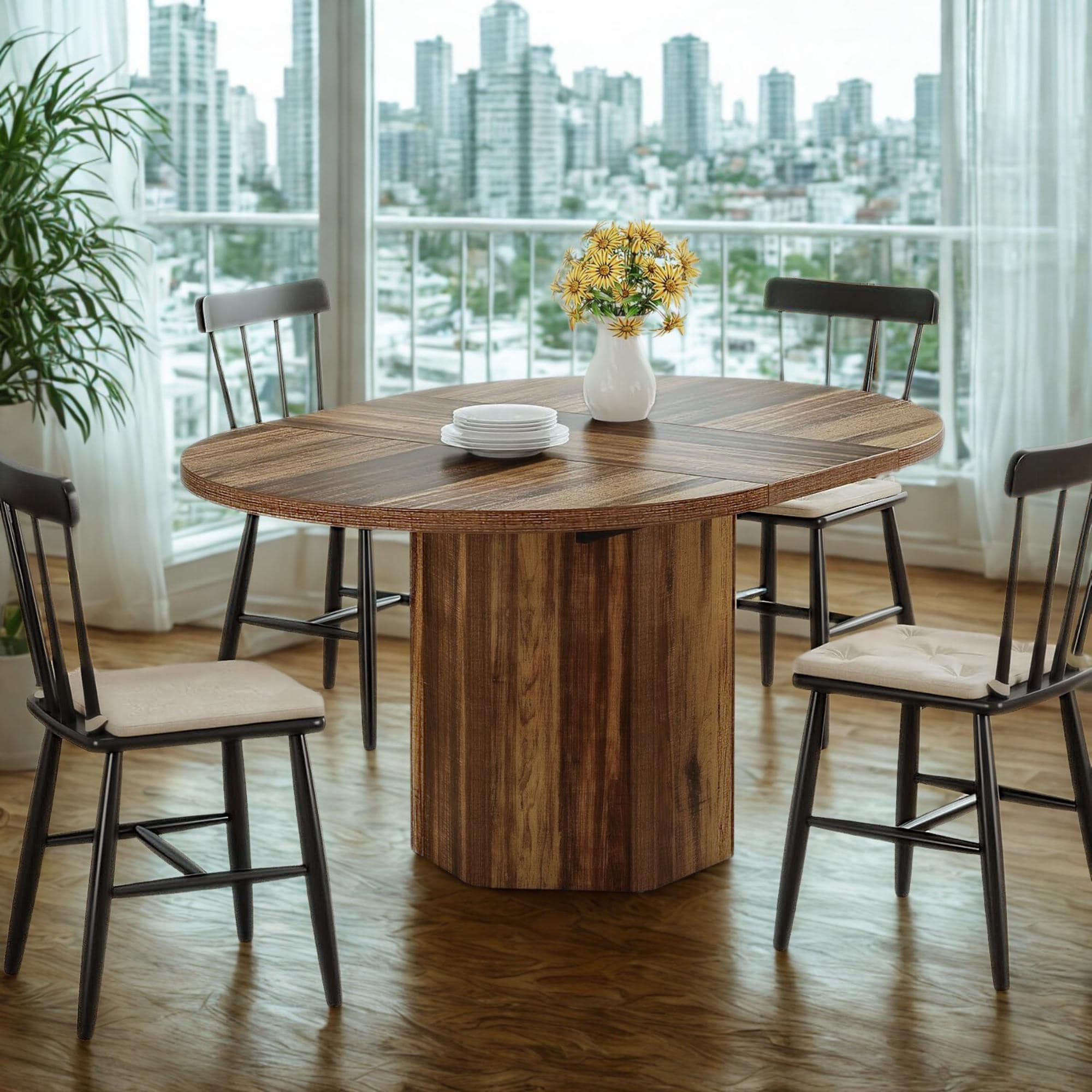 Rustic Oval Dining Table for 4–6 | 55" Wooden Kitchen Table | Farmhouse Dinner Room Furniture