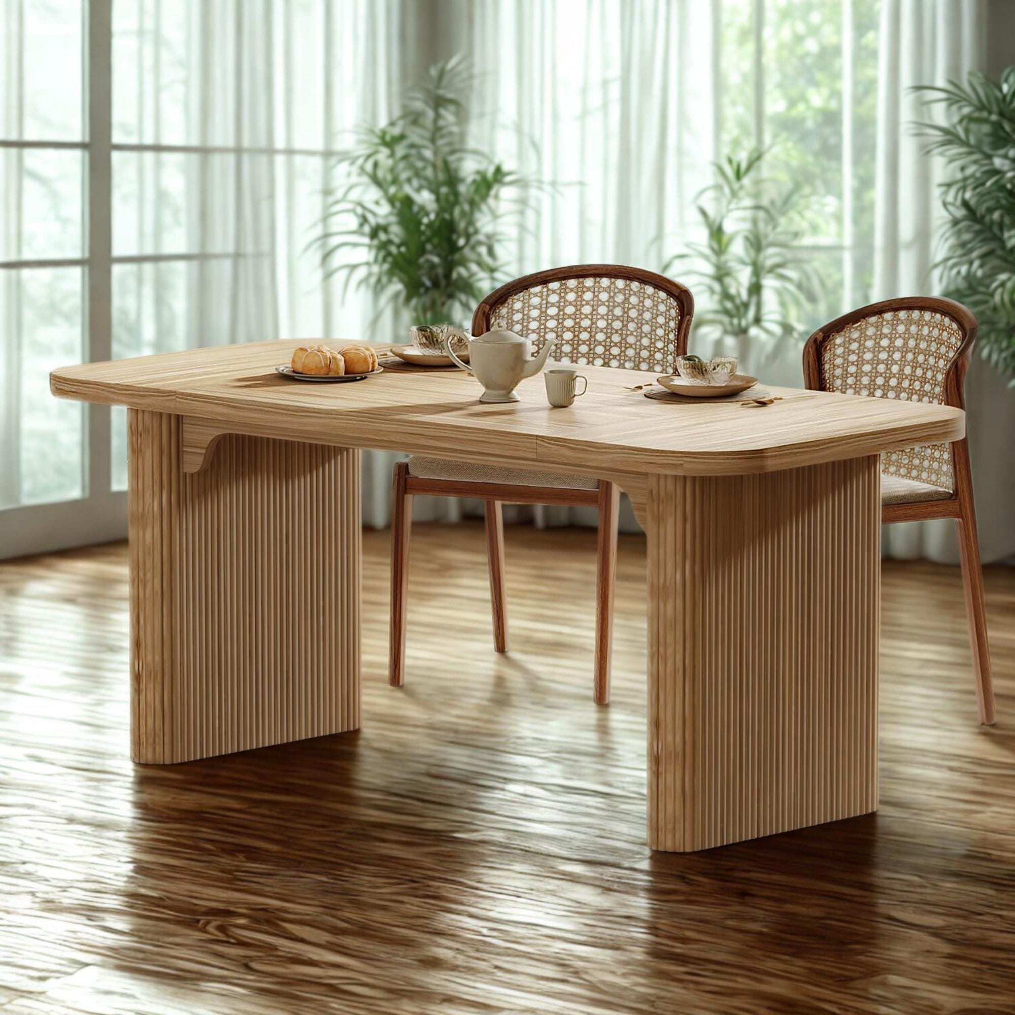 Modern Farmhouse Dining Table: 62" Rectangular Wooden Kitchen Table