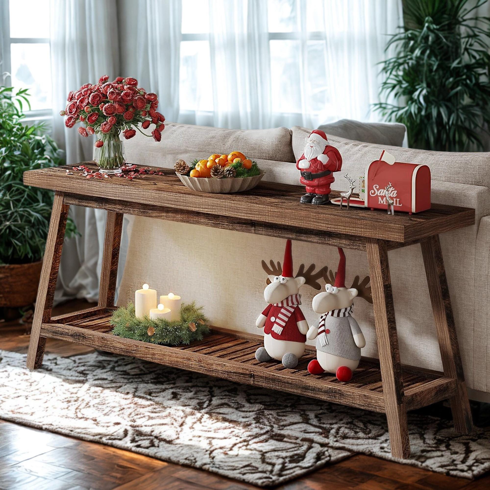 Narrow Farmhouse Console Table: Long 2-Tier Entryway Sofa Table