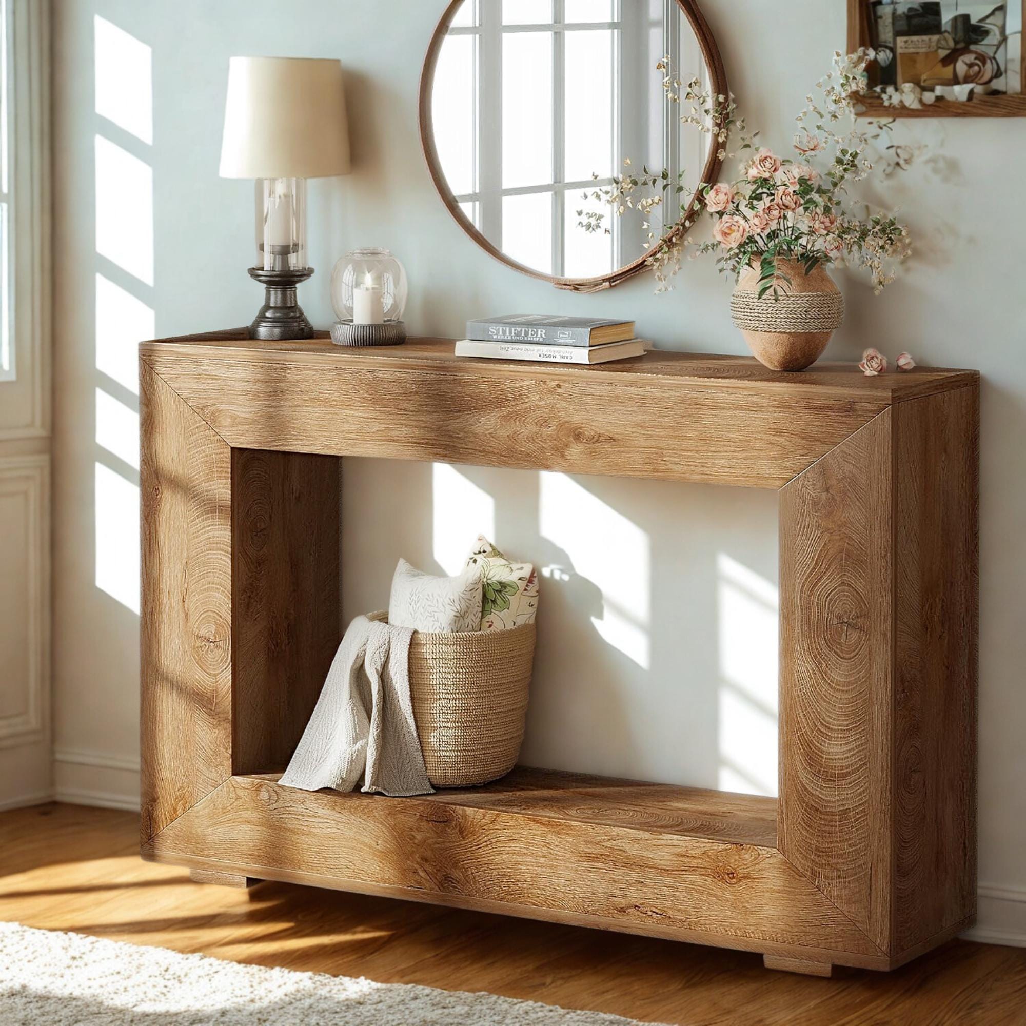 Farmhouse Console Table with Storage: Rustic Entryway Sofa Table