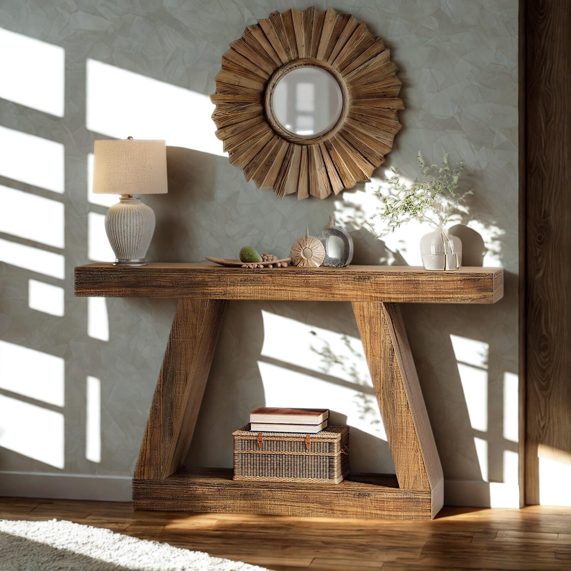 55-Inch Farmhouse Console Table: Rustic Entryway Sofa Table with Storage