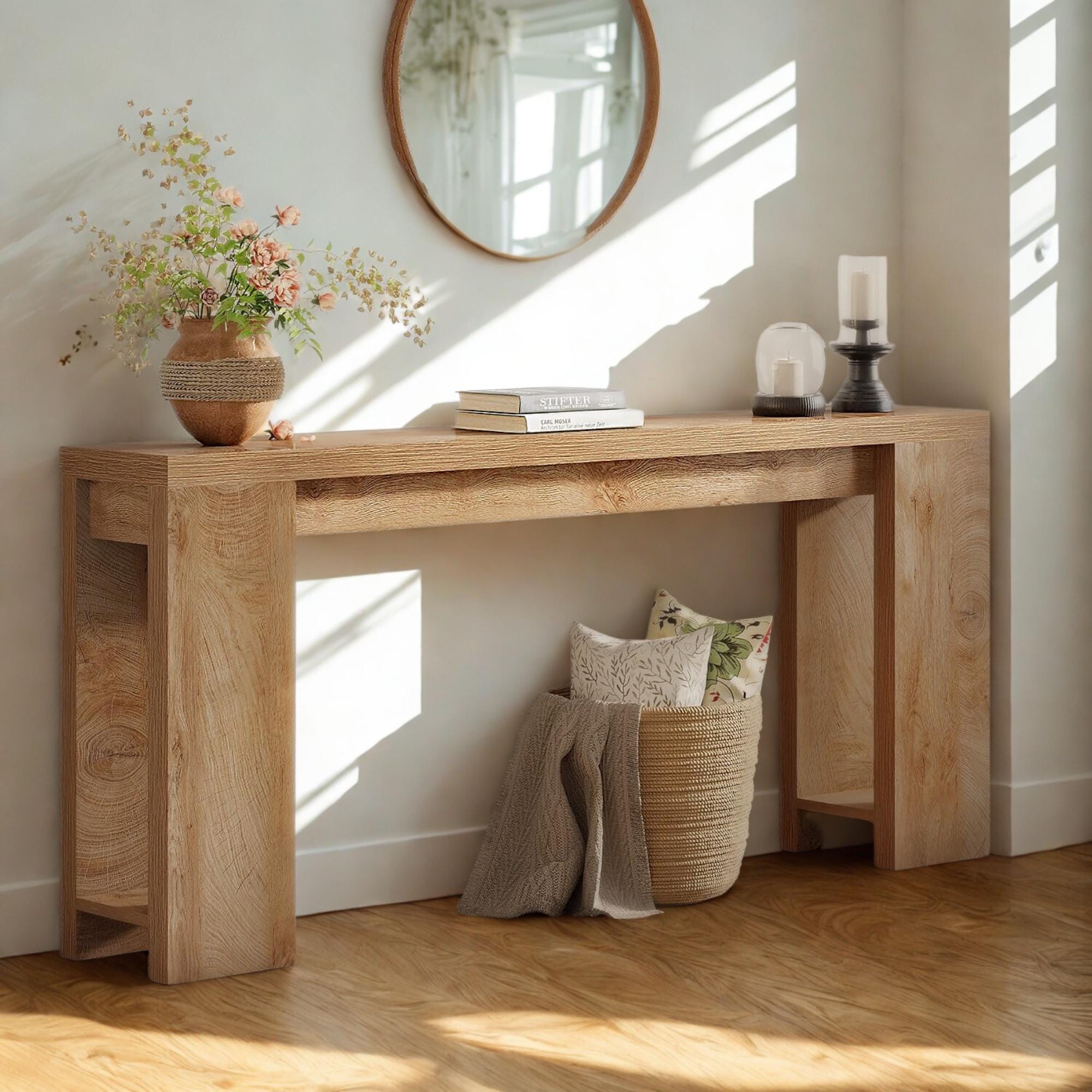 Long Narrow Farmhouse Console Table: Rustic Entryway Sofa Table