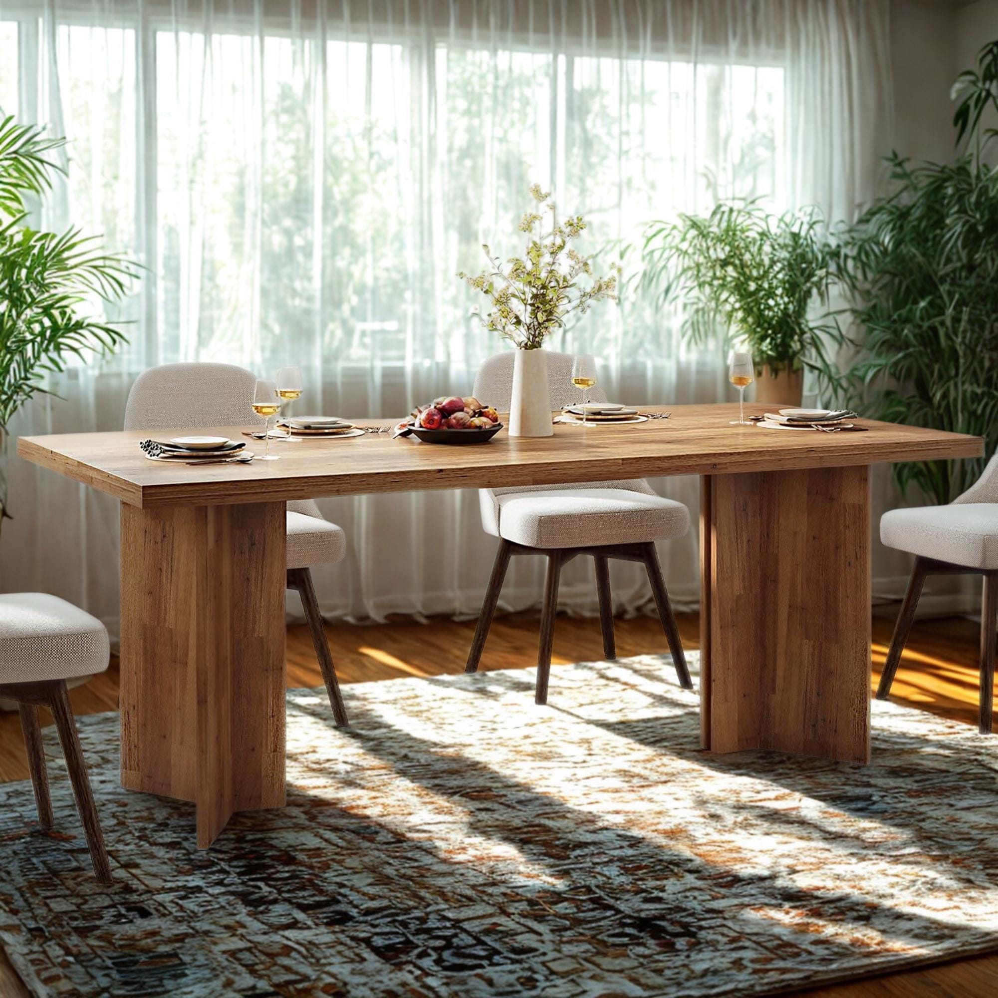 63-Inch Farmhouse Dining Table: Rustic Engineered Wood Kitchen Table