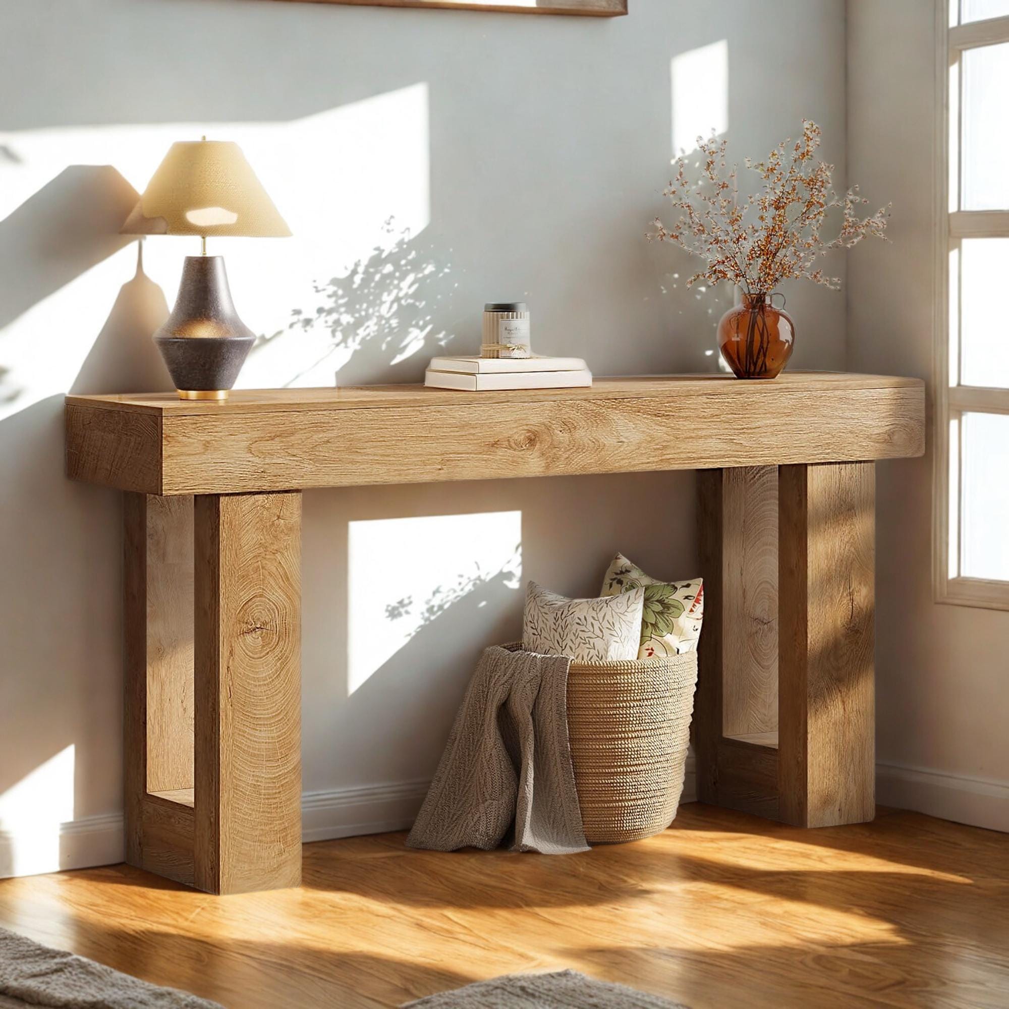 63" Narrow Farmhouse Console Table: Rustic Entryway Sofa Table