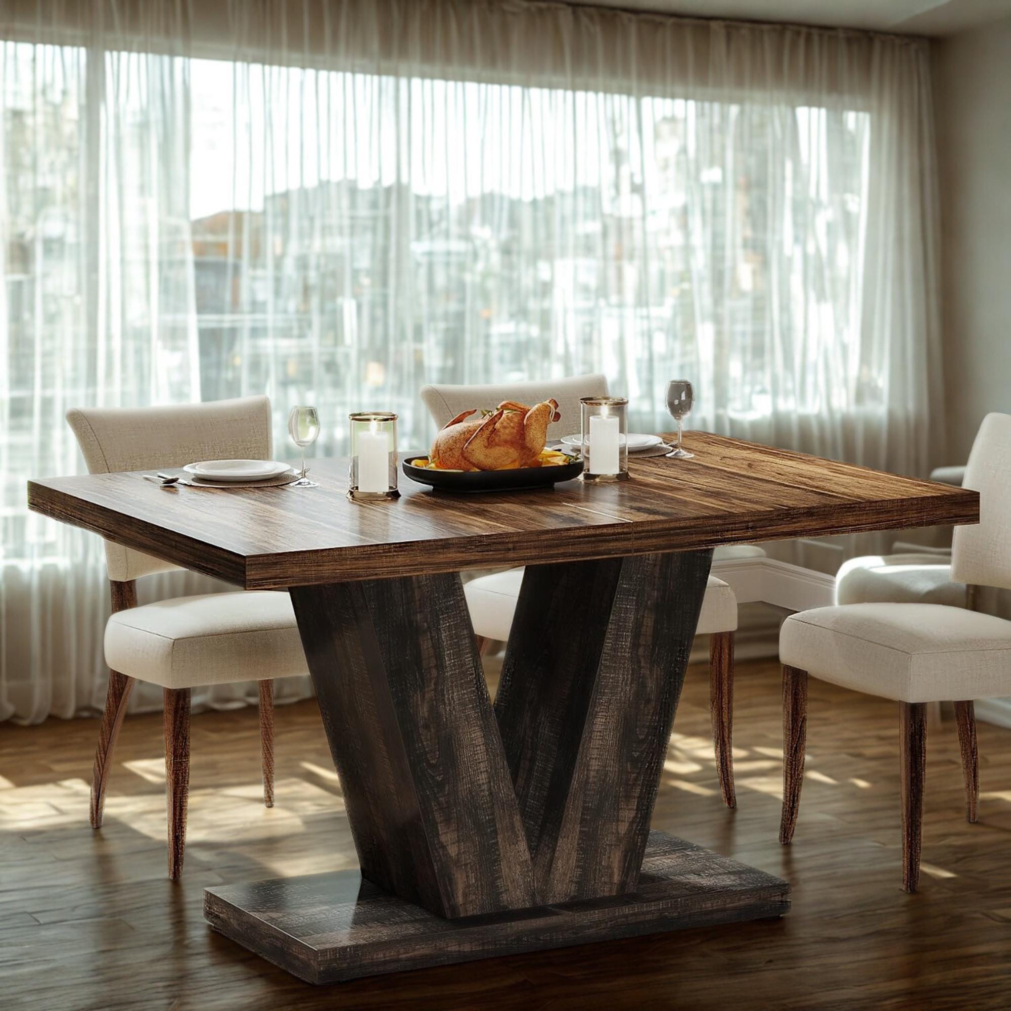 Farmhouse Pedestal Dining Table: 4-Seat Wooden Kitchen Table (47")