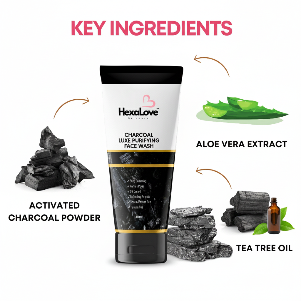 HexaLove Charcoal Luxe Purifying Face Wash