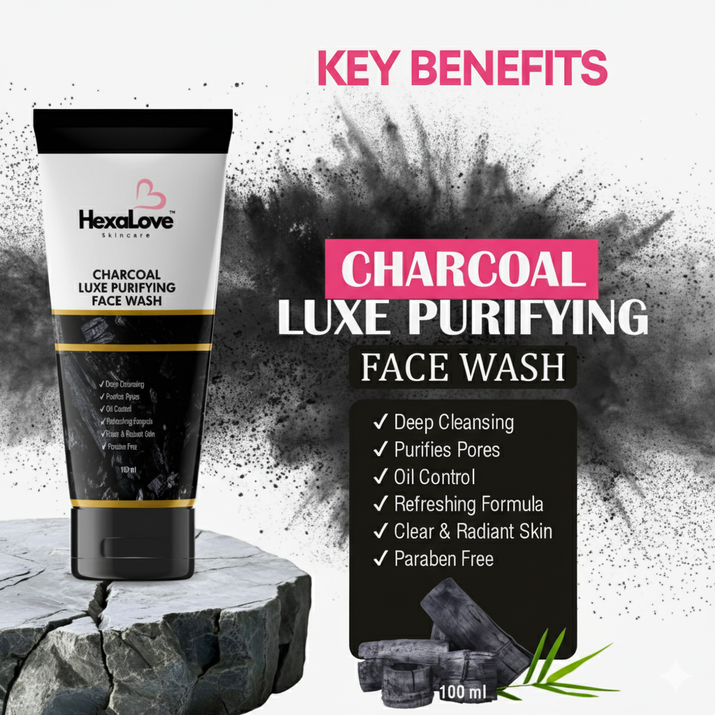 HexaLove Charcoal Luxe Purifying Face Wash