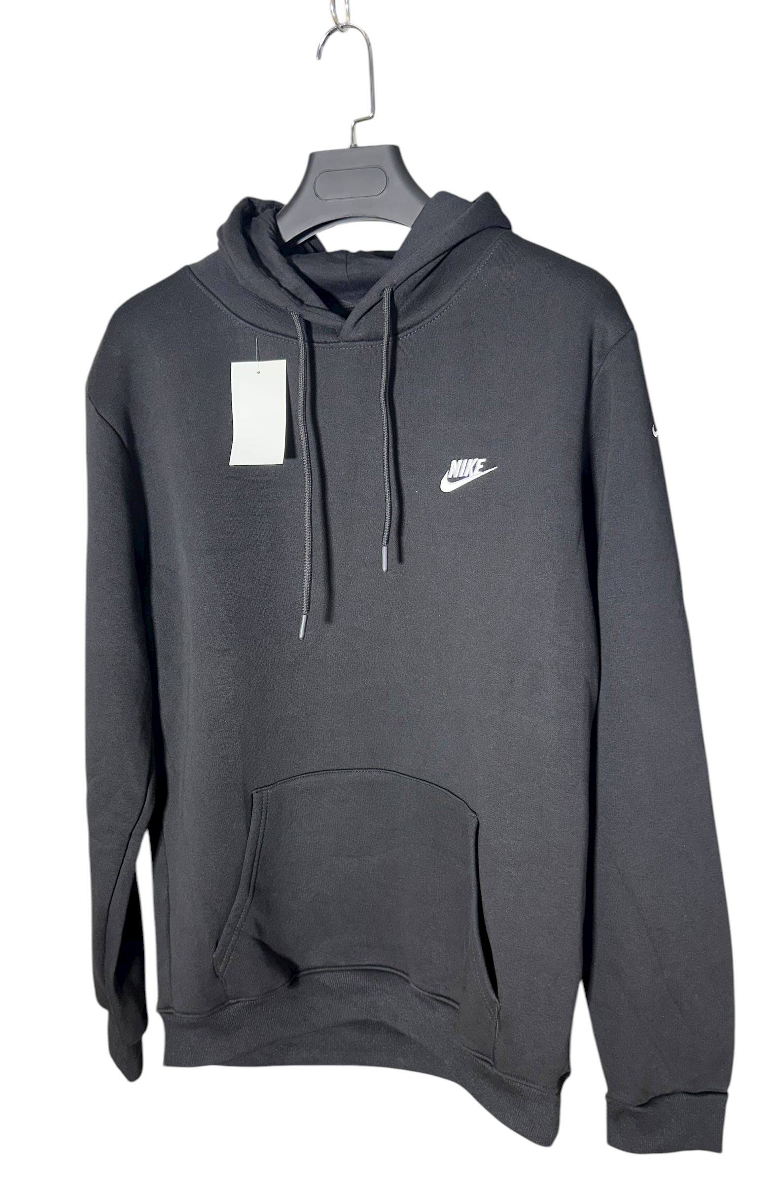 Juodos spalvos džemperis su gobtuvu