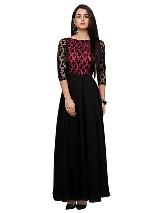 Elegant Black and Pink Evening Gown