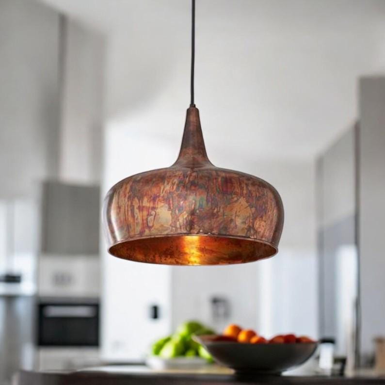 Kitchen Island Pendant Lights, Oxidized Farmhouse Copper Pendant Light, Patina Copper Hanging Lampshade, Home Decor