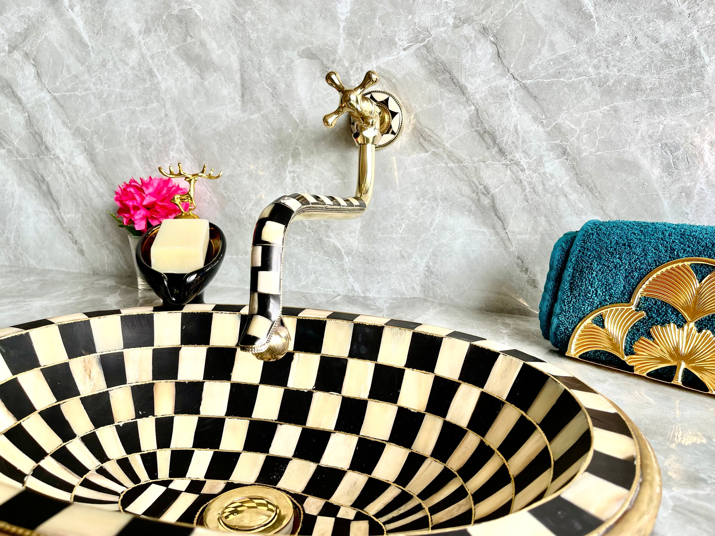 Antique Wall Mount Pot Filler Kitchen Faucet | Unlacquered Solid Brass | Handcrafted Moroccan Design | Single Handle