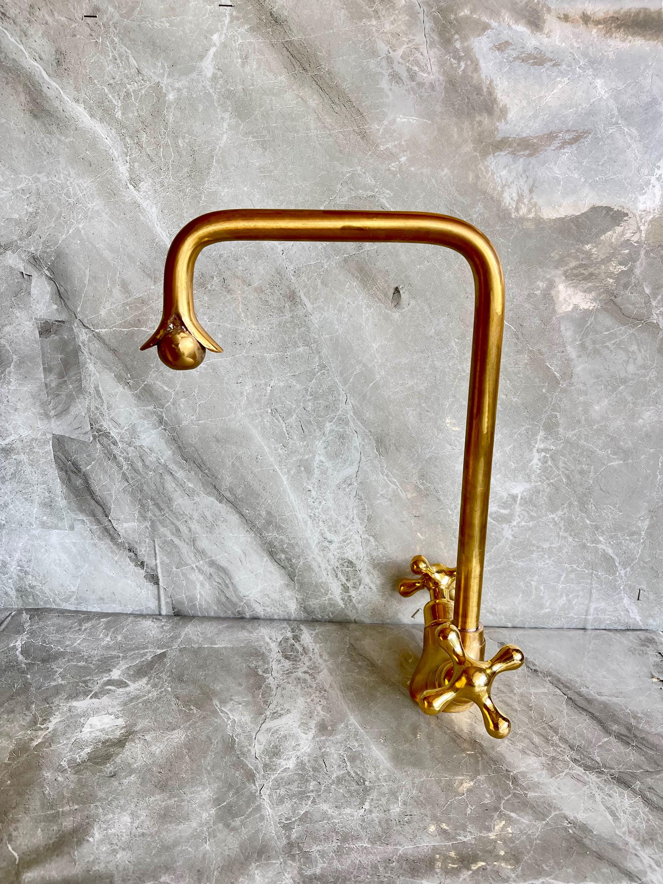 Solid Brass Square Faucet Kitchen Bathroom Tap Moroccan Handmade Cross Handle Single Hole