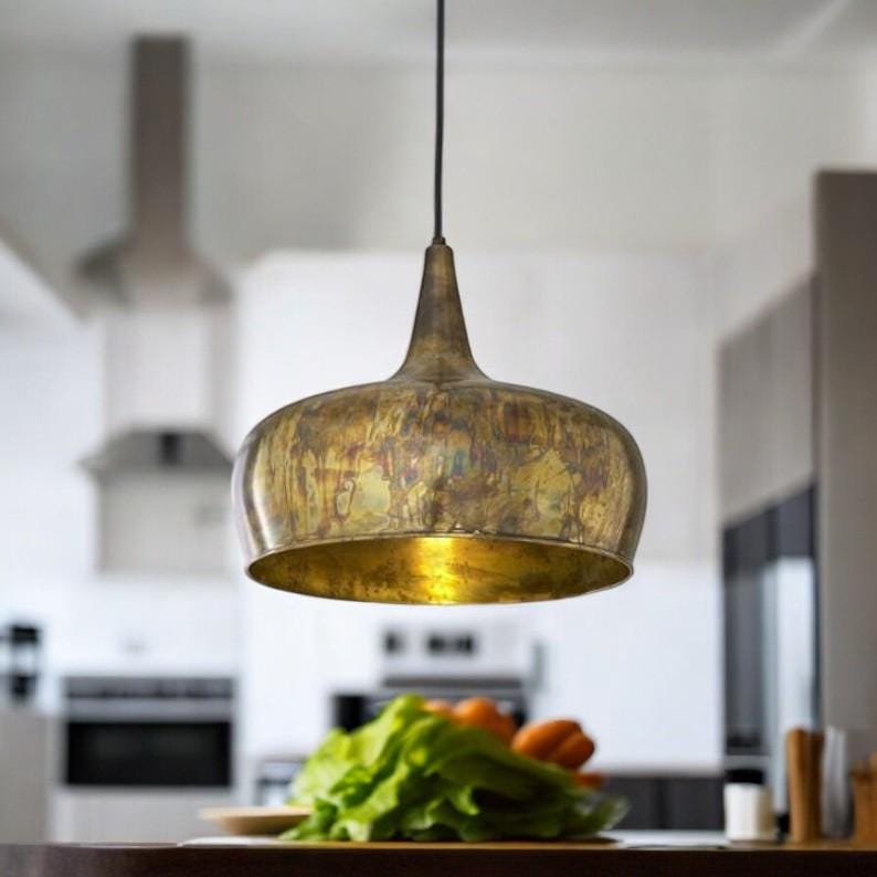 Kitchen Island Pendant Lights, Oxidized Farmhouse brass Copper Pendant Light, Patina Copper Hanging Lampshade, Home Decor