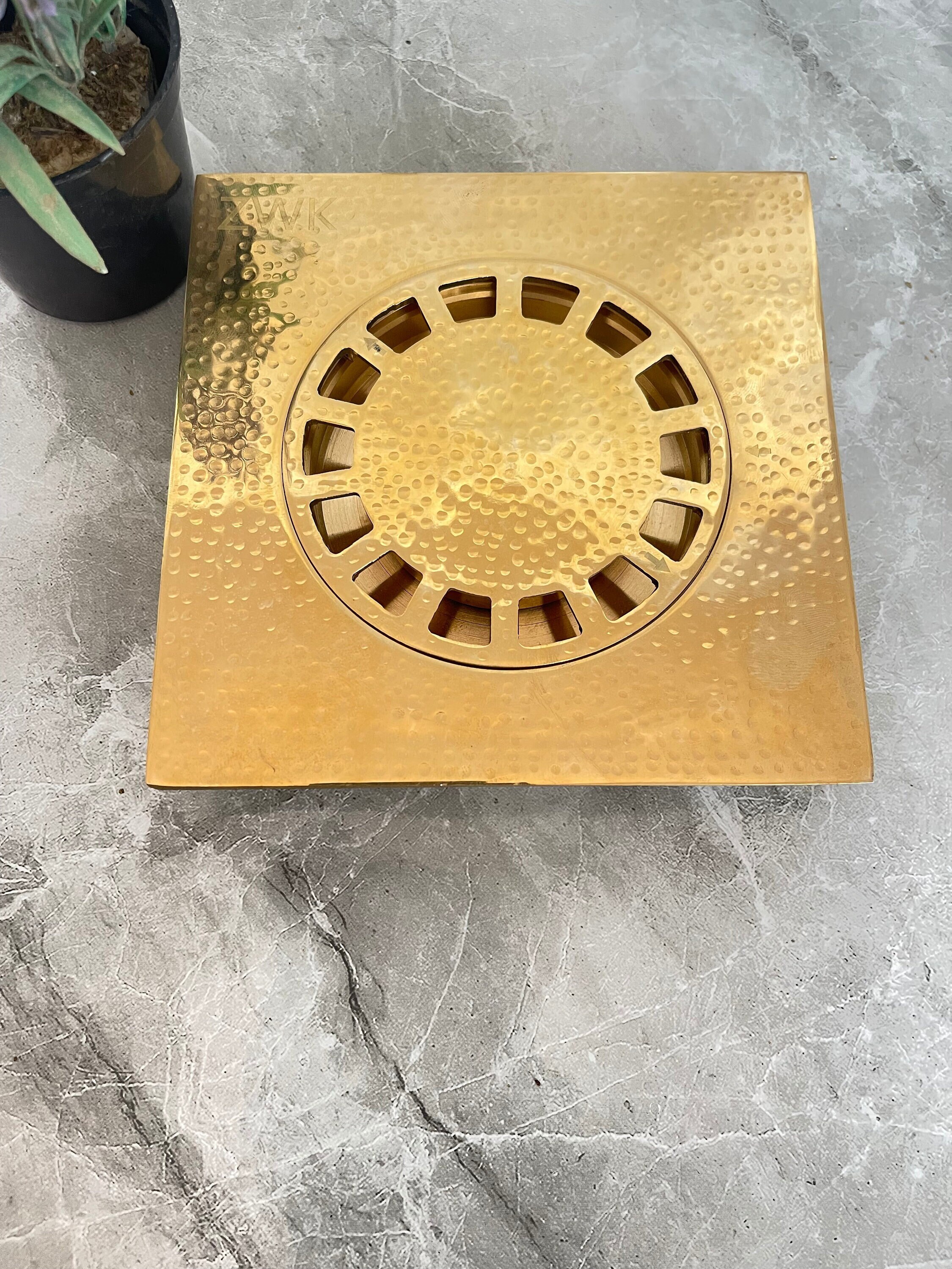 Artisanal Brass Shower Drain with Light Gold Hammered or engraved Finish – Exquisite Moroccan Craftsmanship
