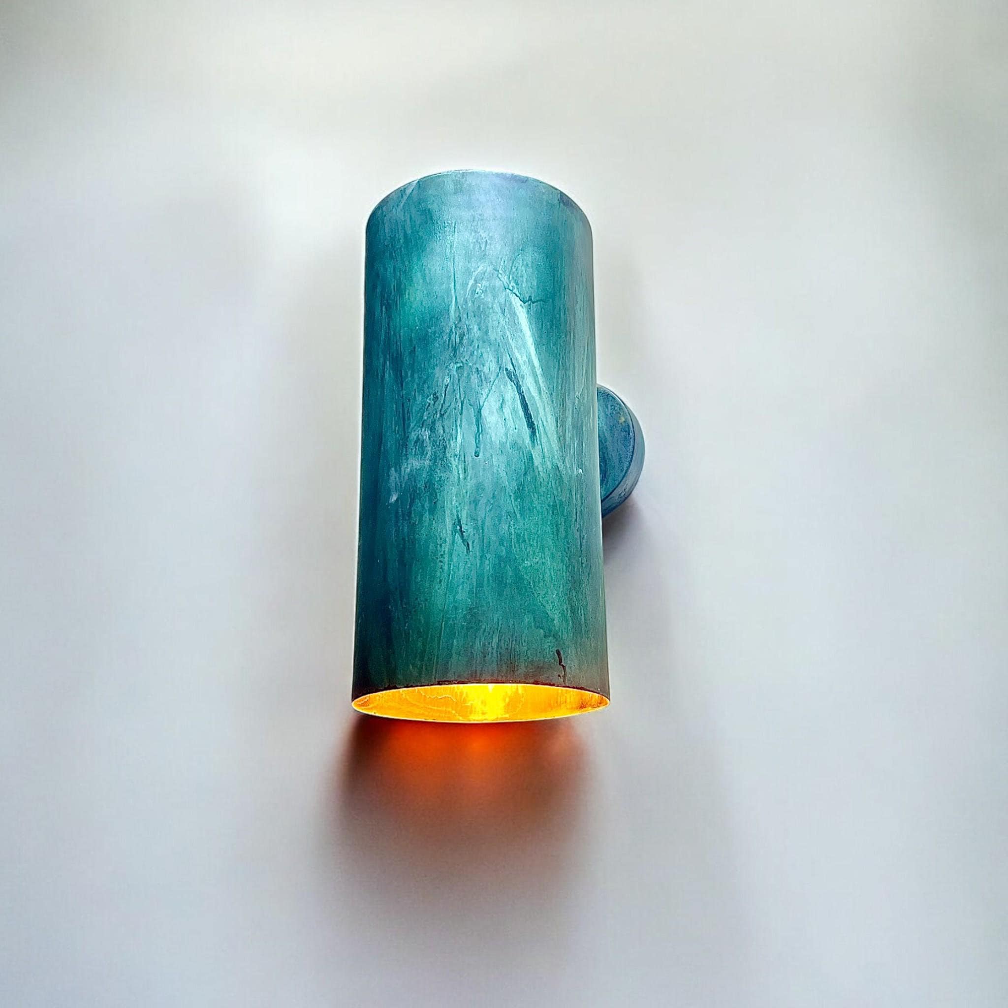 Oxidized copper lights , Handmade Copper Patina Cylinder Light Outdoor copper sconce lights , Modern Green Wall Lamp Rustic Outdoor Lighting