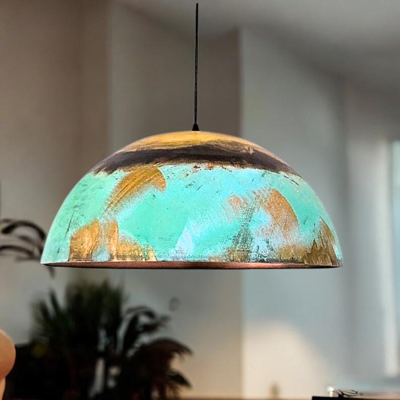 Kitchen Island Pendant Lights, Oxidized Farmhouse Copper Pendant Light, Patina Copper Hanging Lampshade, Home Decor