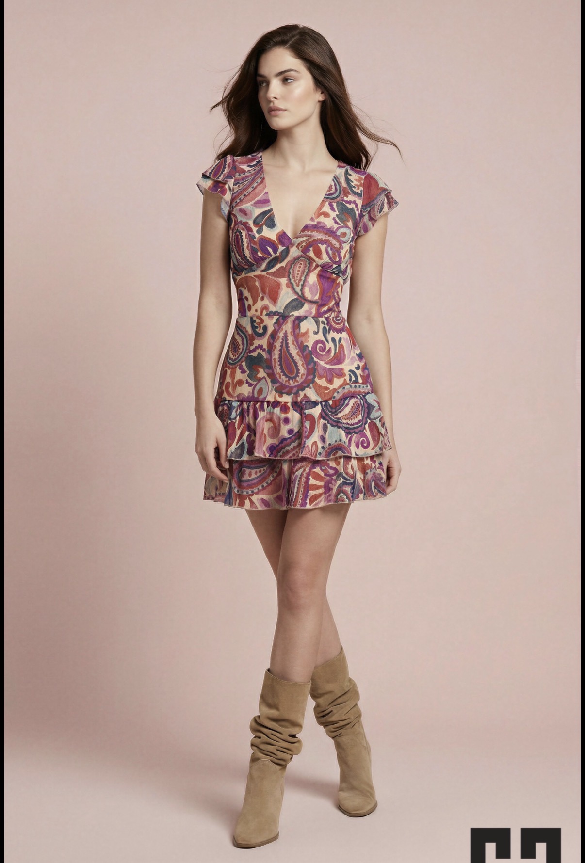 Vestido corto estampado paisley