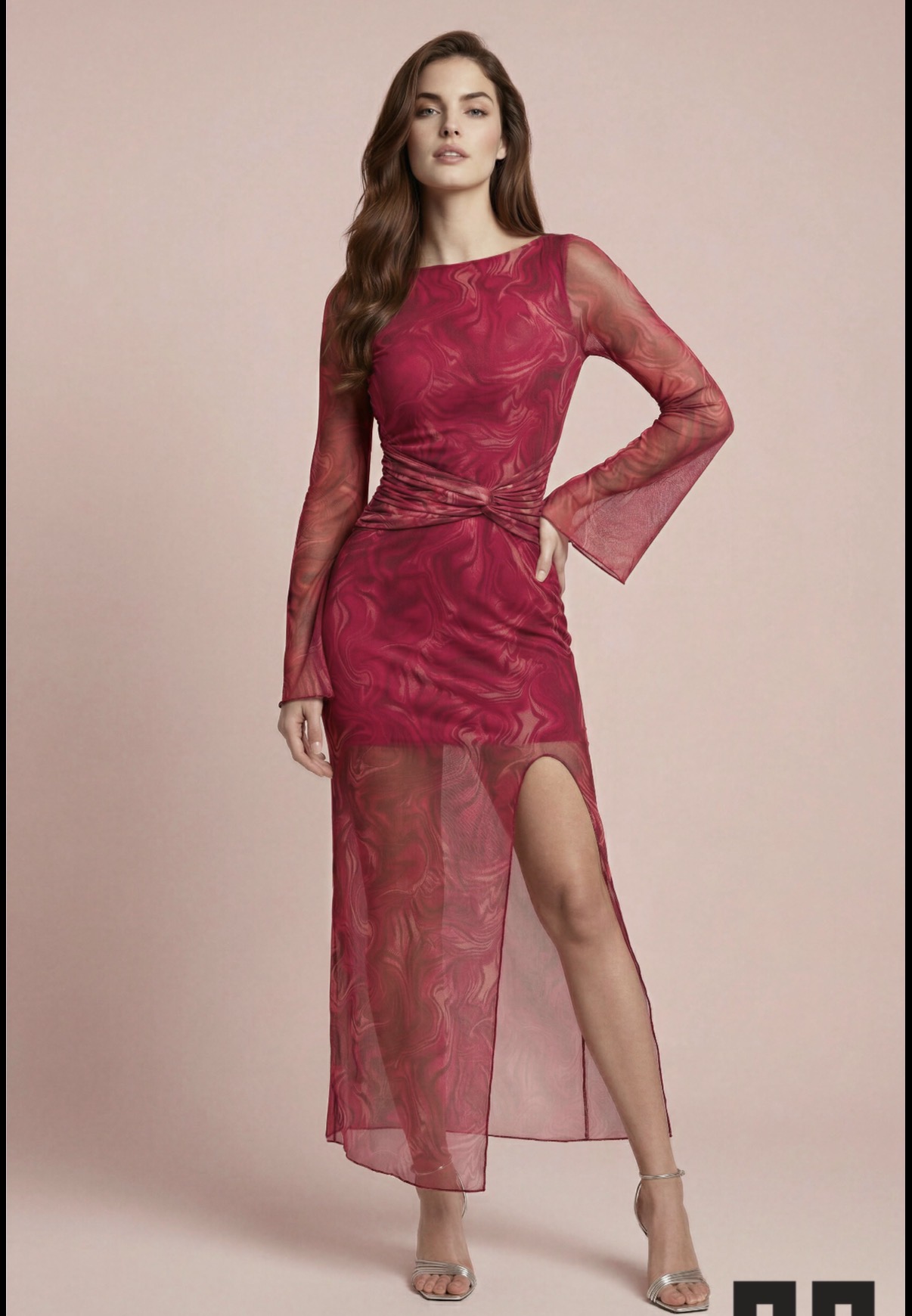 Vestido largo de tul burdeos