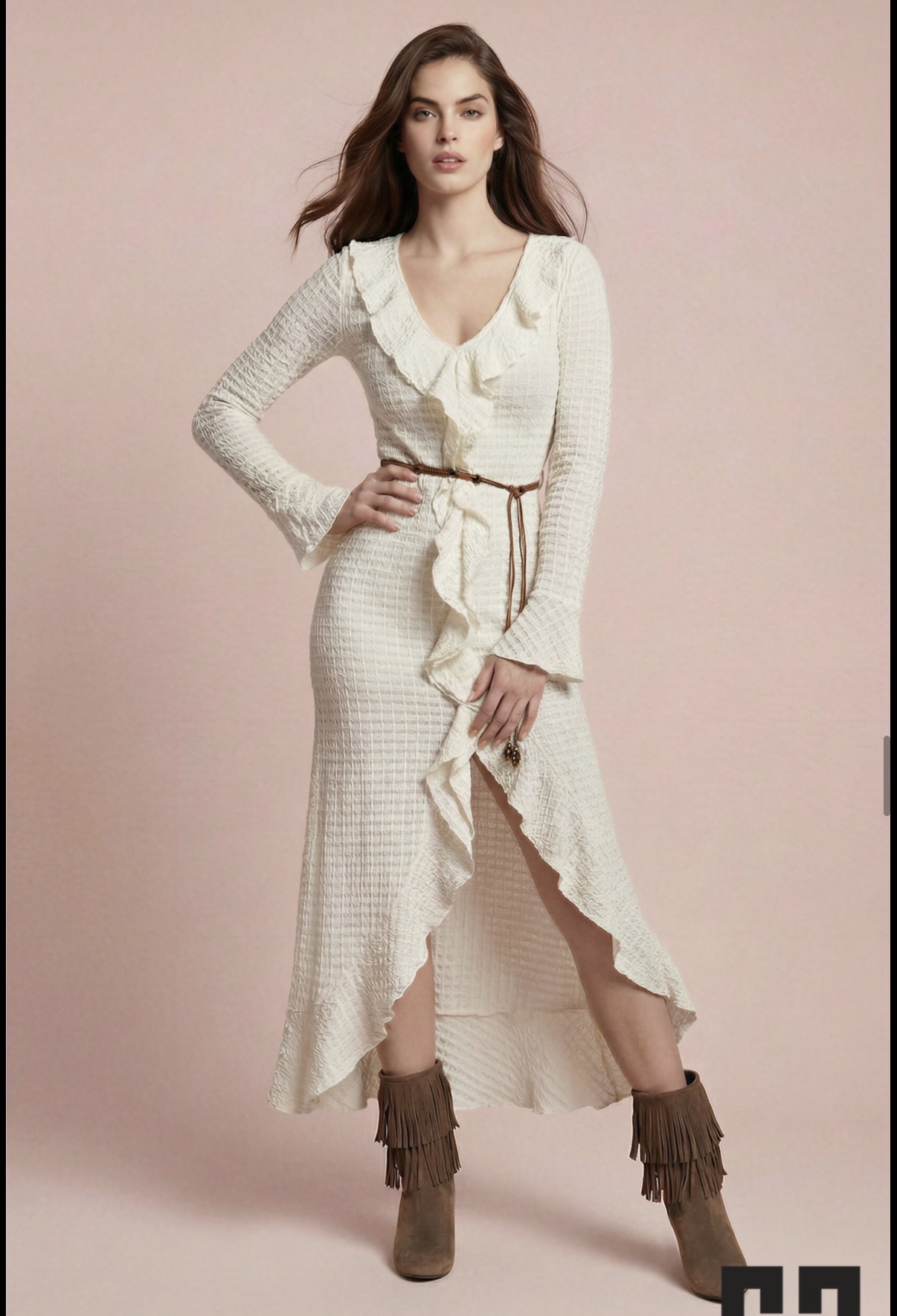 Vestido largo blanco con volantes