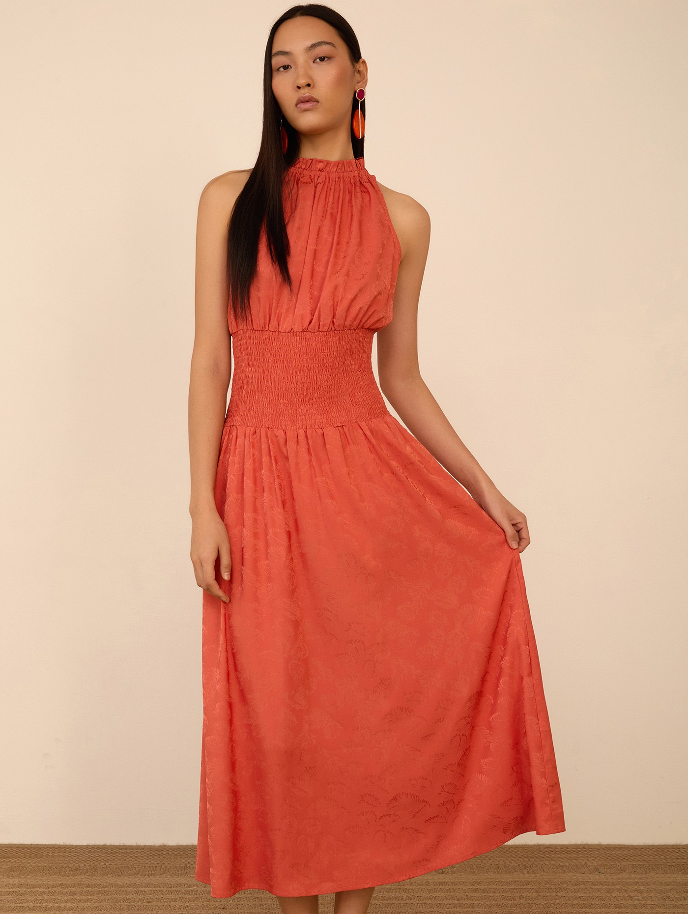 Vestido midi coral