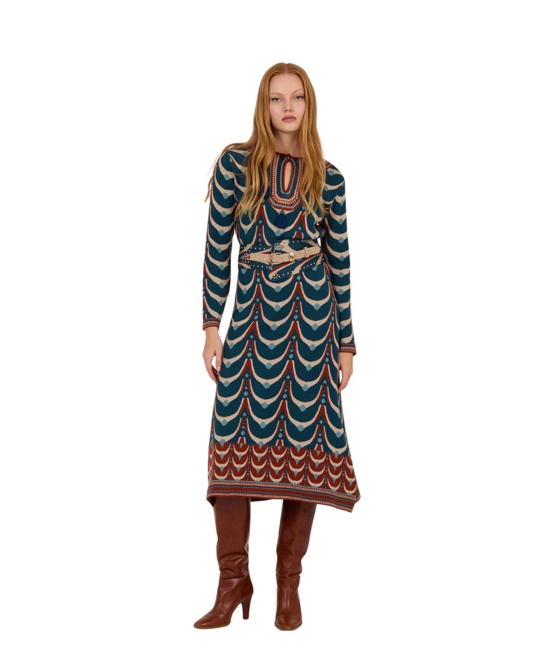 Vestido midi estampado retro