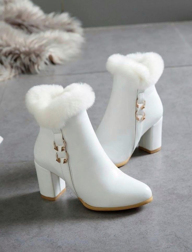 White Faux Fur Ankle Boots