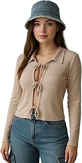 Beige Ribbed Knit Tie-Front Cardigan