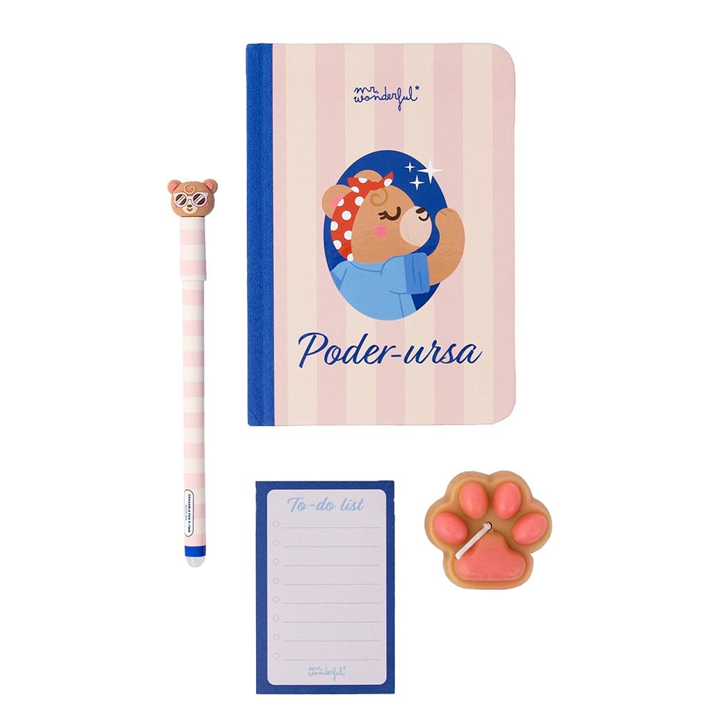 Conjunto com Caderno A6 + Vela + Bloco + Esferográfica Bo-bo - Poder-osa