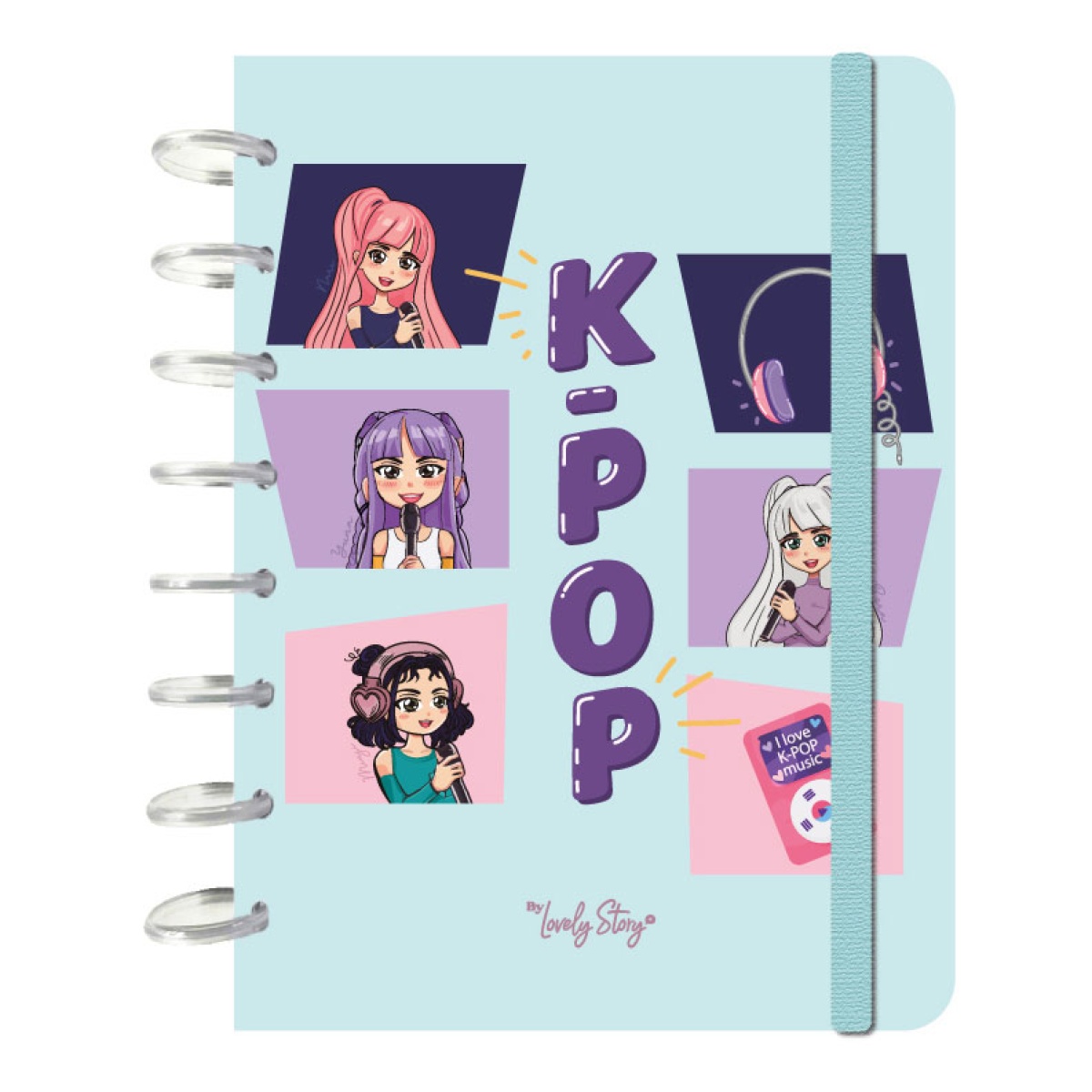 Caderno de folhas reposicionáveis A5 pautado 100 folhas 100g Lovely Story K-POP menta