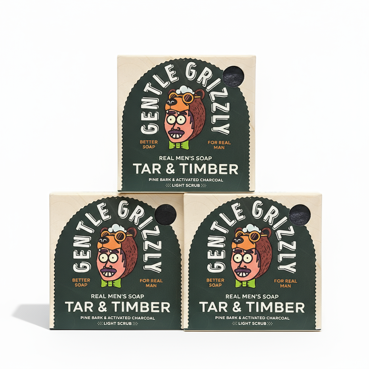 3x Gentle Grizzly Soap Bar: Tar and Timber