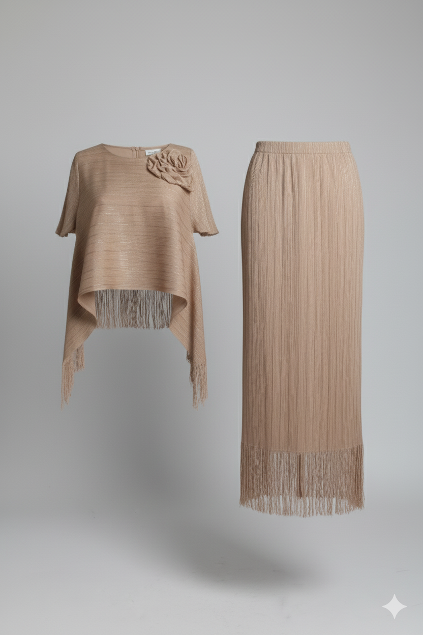 Robe élégante beige à franges