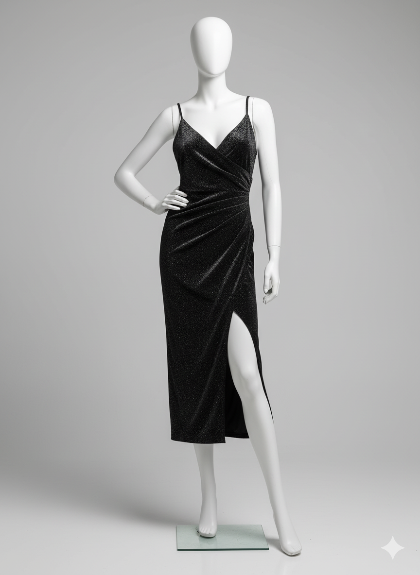 Robe de soirée noire à bretelles